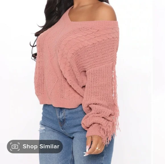 Mauve fringed Fashion Nova sweater - Picture 2 of 3